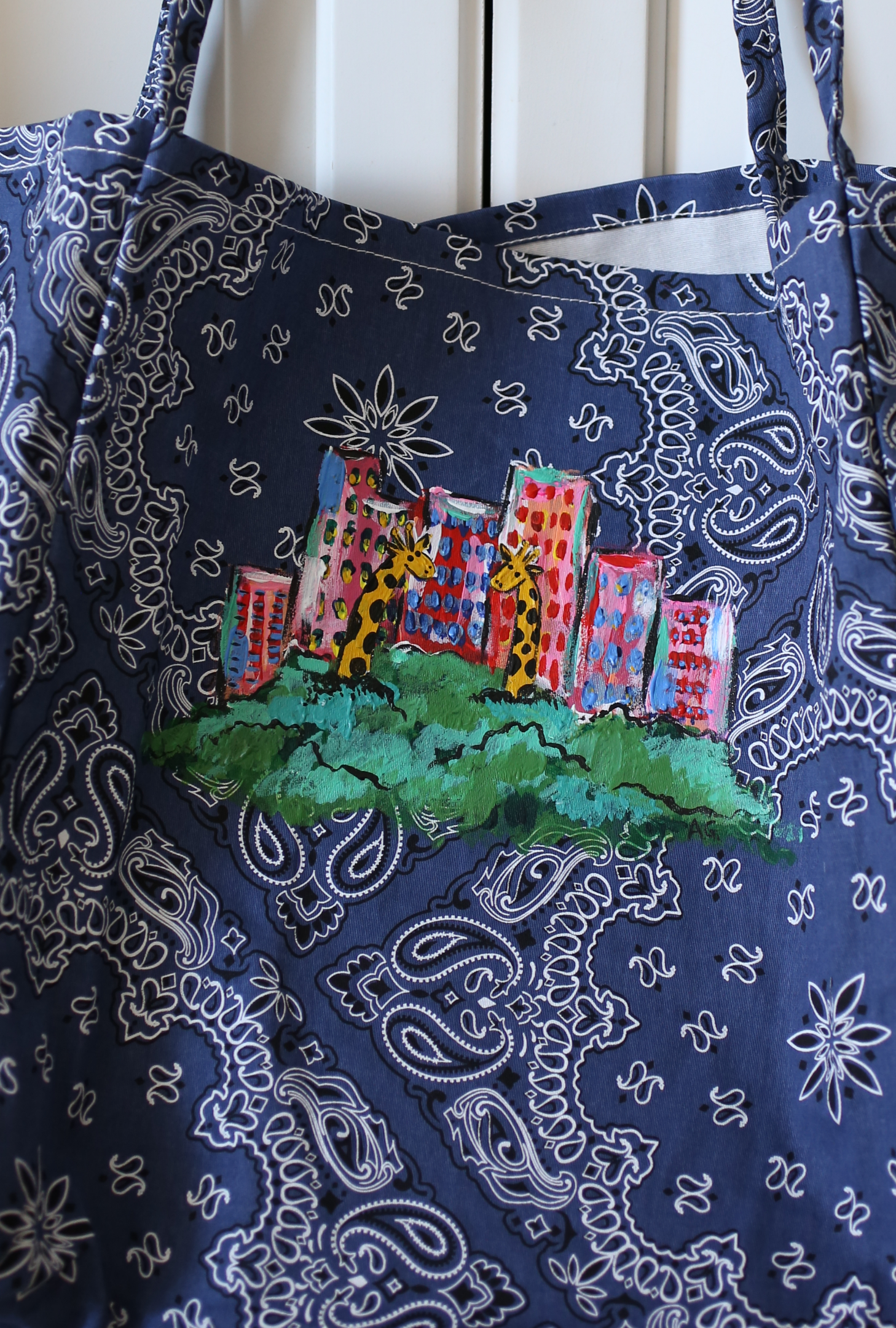 Hand Painted Bandana Tote Bag - Giraffes