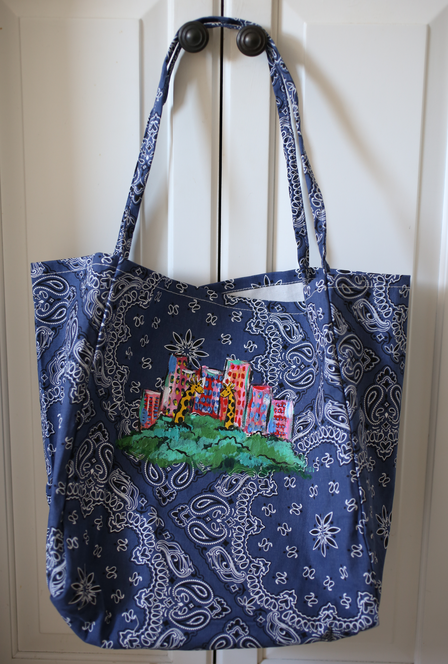 Hand Painted Bandana Tote Bag - Giraffes