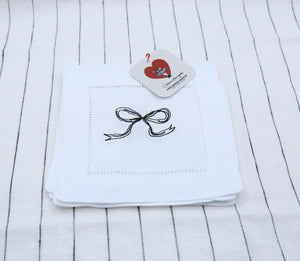 Embroidered Bow Cocktail Napkins