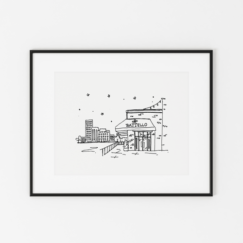 Custom Sketch of A Wedding Venue, Black & White